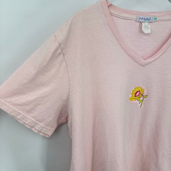 Vtg Fresh Produce Pink V Neck T Shirt Plus Size 3X Flower Floral 100% Cotton - Picture 4 of 6